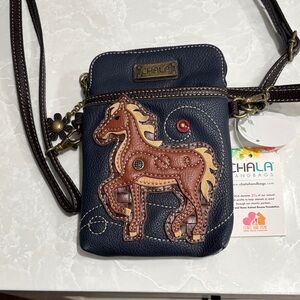 Chala Navy and Brown Horse Crossbody Bag